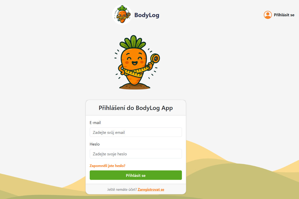 Hotová aplikace - přihlašovací stránka
